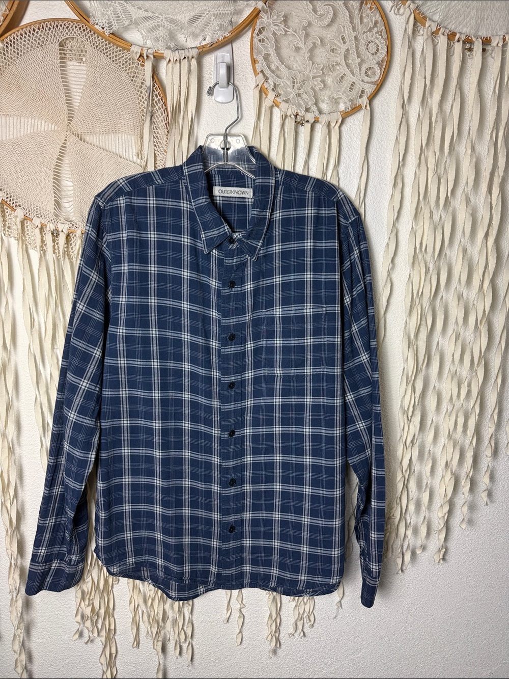 Outerknown Men's Blue Plaid Organic Cotton Long Sleeve Button Down Size M